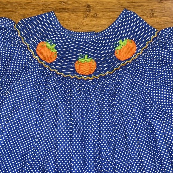 Smocked Auctions Blue Smocked Pumpkin dress size 7 - Picture 2 of 8